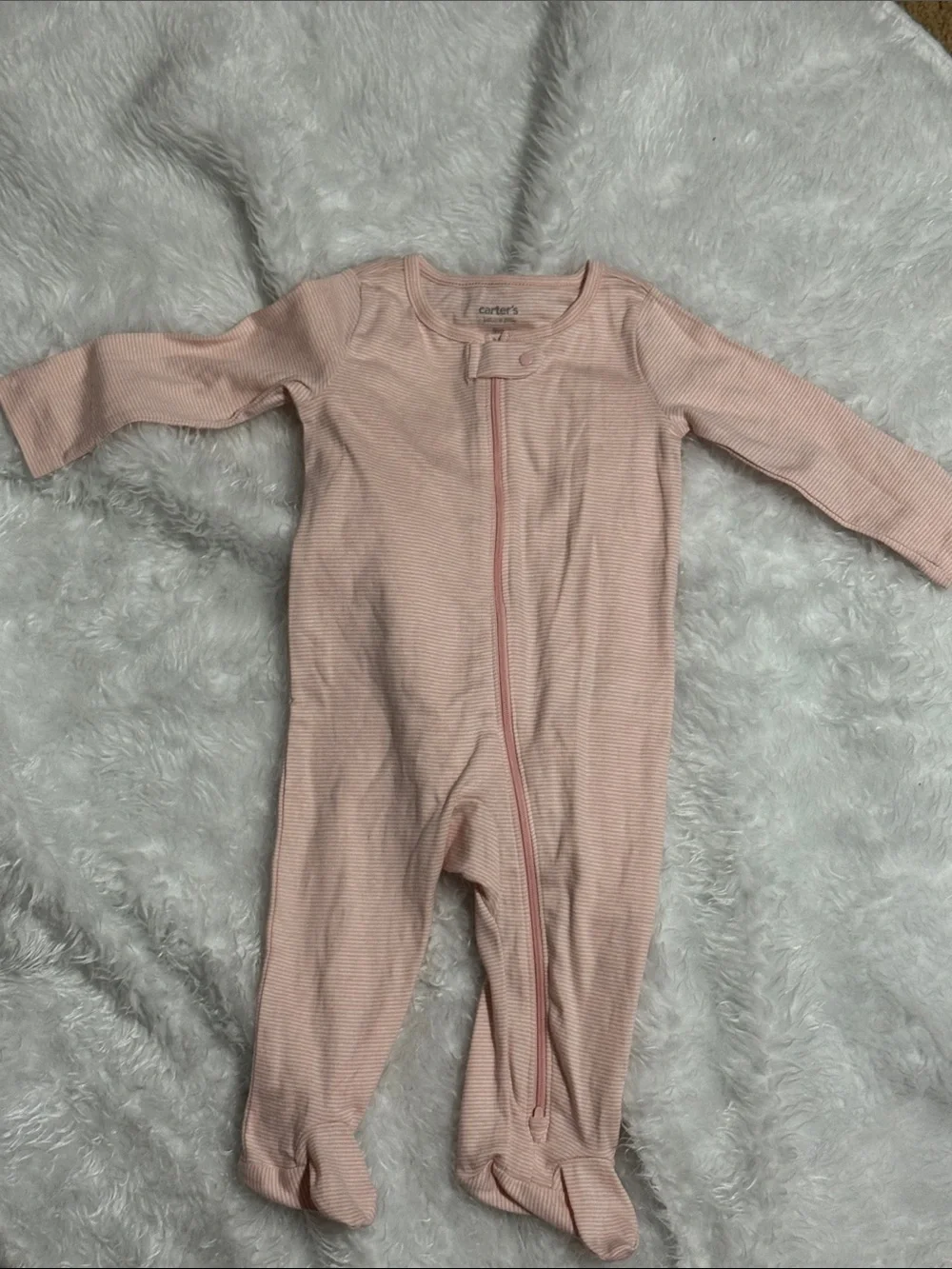 Carter's Light Pink Striped Footed One-Piece Pajama
